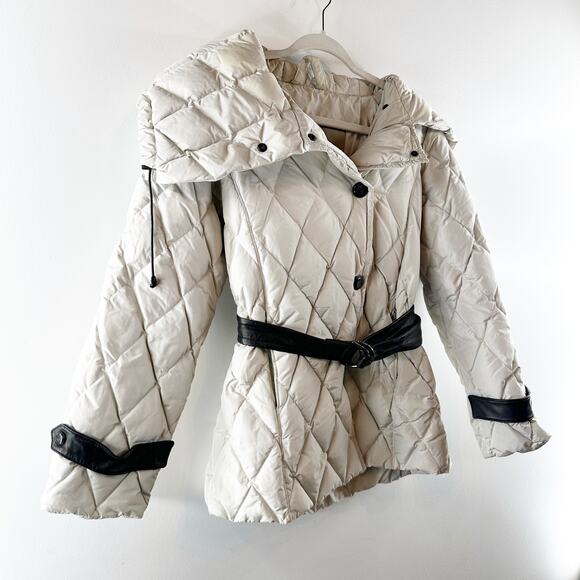 Max Mara Quilted Down Oversized Collar Belted Puffer Coat Jacket Cream 6 - Picture 7 of 11
